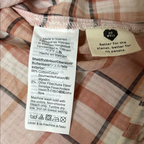 Madewell Park Popover Plaid Short Sleeve Shirt Size Medium Cotton Blend Office - Picture 4 of 13